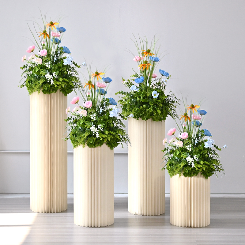 婚庆道具罗马纸柱花球路引立柱仿真花酒店婚礼布置橱窗装饰摆件