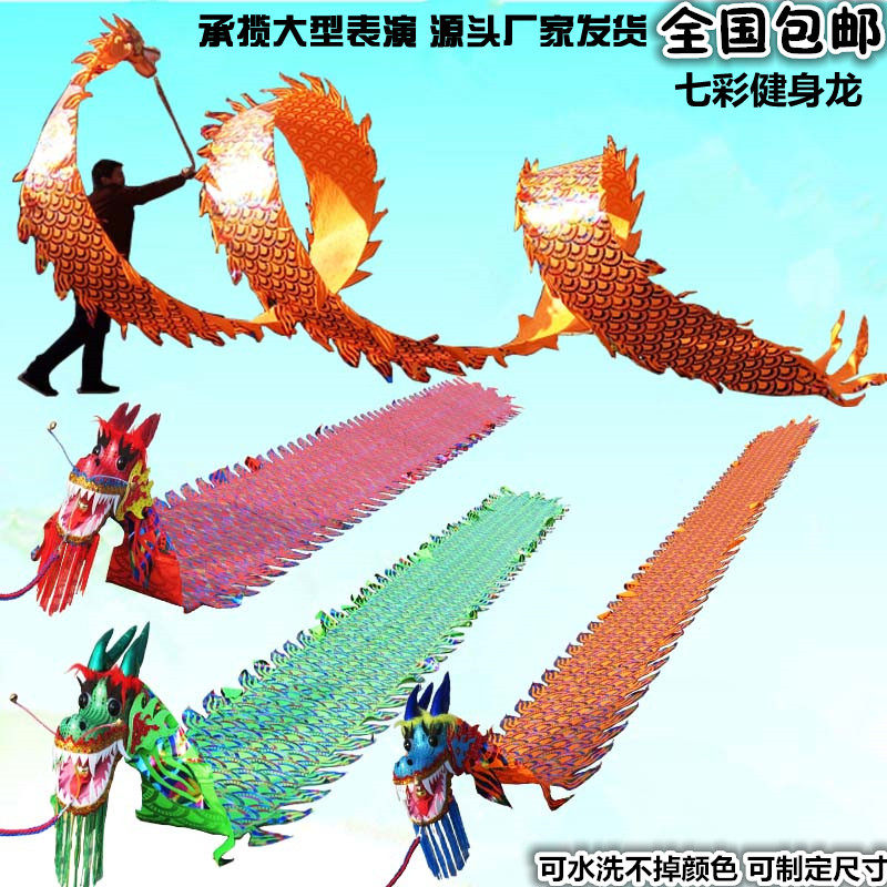 广场健身甩龙舞龙彩带甩彩龙彩条初学成人中老年烫金舞龙龙头节目