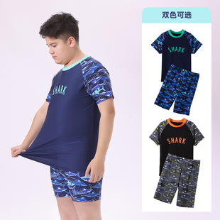 2025款胖童泳衣分体套装加肥加大宽松儿童泳衣胖男孩训练短袖泳裤