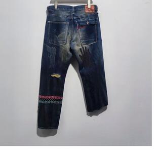C3潮流 长寿三代 世界大战 夜光 水洗破坏 男装牛仔裤  宽松 赤耳