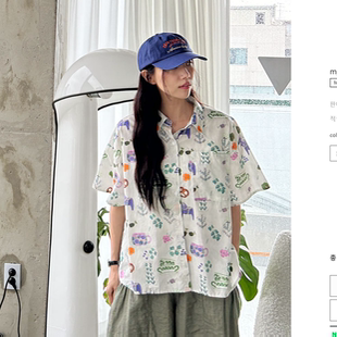 胖mm夏装 503 大码 休闲衬衫 韩国代购 短袖 新品 女装 甜美卡通图案时尚