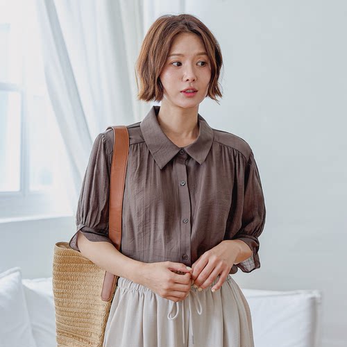 韩国特大码女装胖mm夏装新品时尚纯色小翻领通勤短袖休闲衬衫630