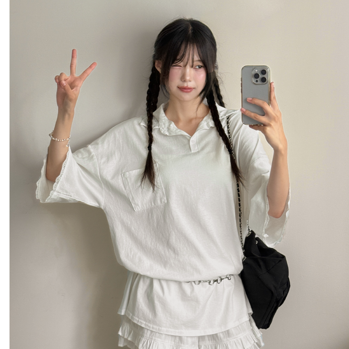 韩国特大码女装胖mm夏装新品时尚纯色翻领单口袋套头短袖衬衫714