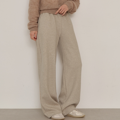 韩国大码女装胖mm冬装新品简约纯色松紧腰薄绒宽松直筒休闲裤1207