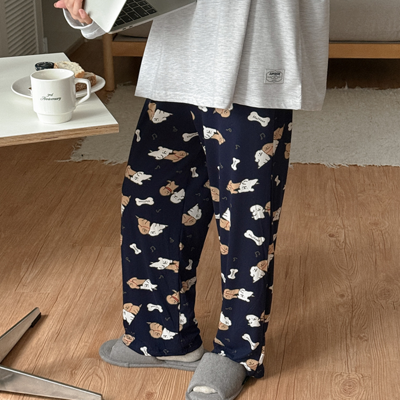 韩国大码女装胖mm秋装新品可爱卡通图案松紧腰舒适家居休闲裤1029