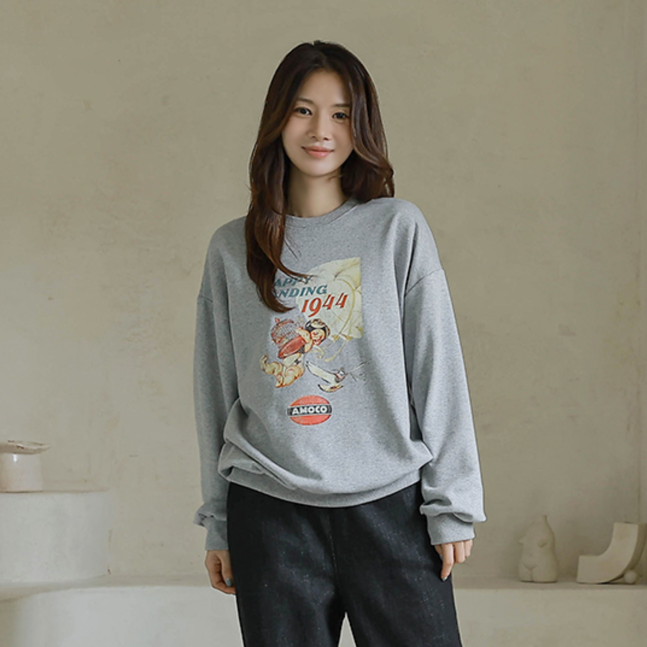 韩国大码女装胖mm秋装新品可爱卡通图案圆领宽松长袖休闲卫衣104