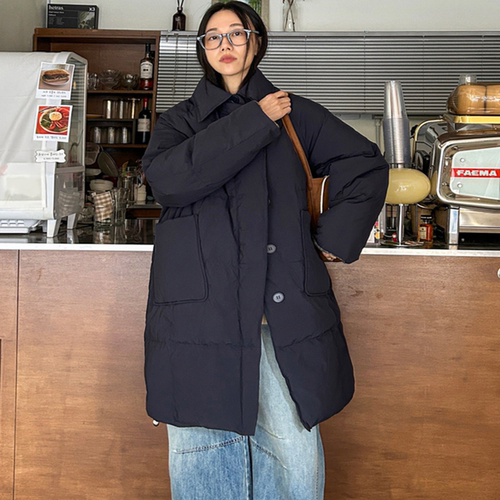 韩国代购特大码女装胖mm冬装新品时尚纯色翻领保暖长款羽绒服1223
