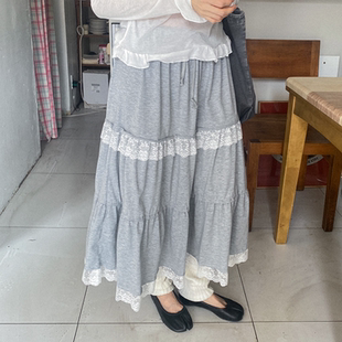 女装 蕾丝边装 胖mm春装 时尚 饰松紧腰A字裙半裙0320 新品 韩国特大码