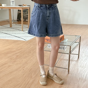 新品 718 女裝 韓國代購 胖mm夏裝 純色中腰寬松休閑牛仔短褲 大碼 時尚