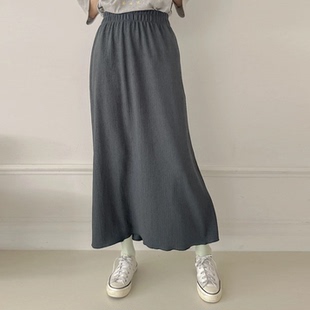 新品 胖mm春装 纯色松紧腰简约舒适弹力A字裙半裙0319 女装 韩国大码