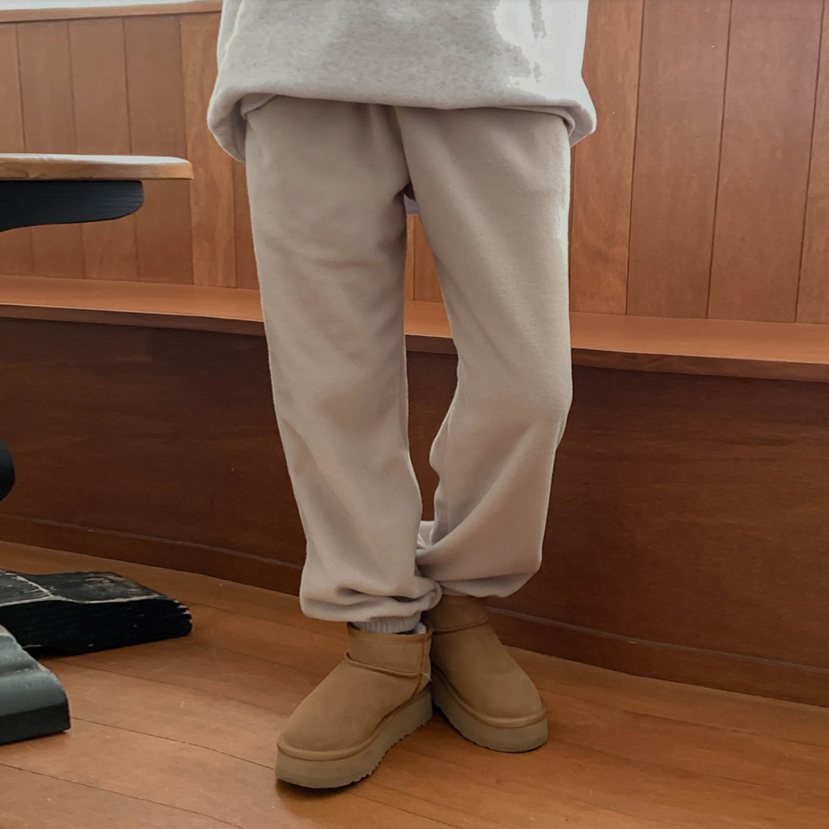 韩国代购大码女装胖mm冬装新品简约纯色松紧腰薄绒宽松休闲裤1218