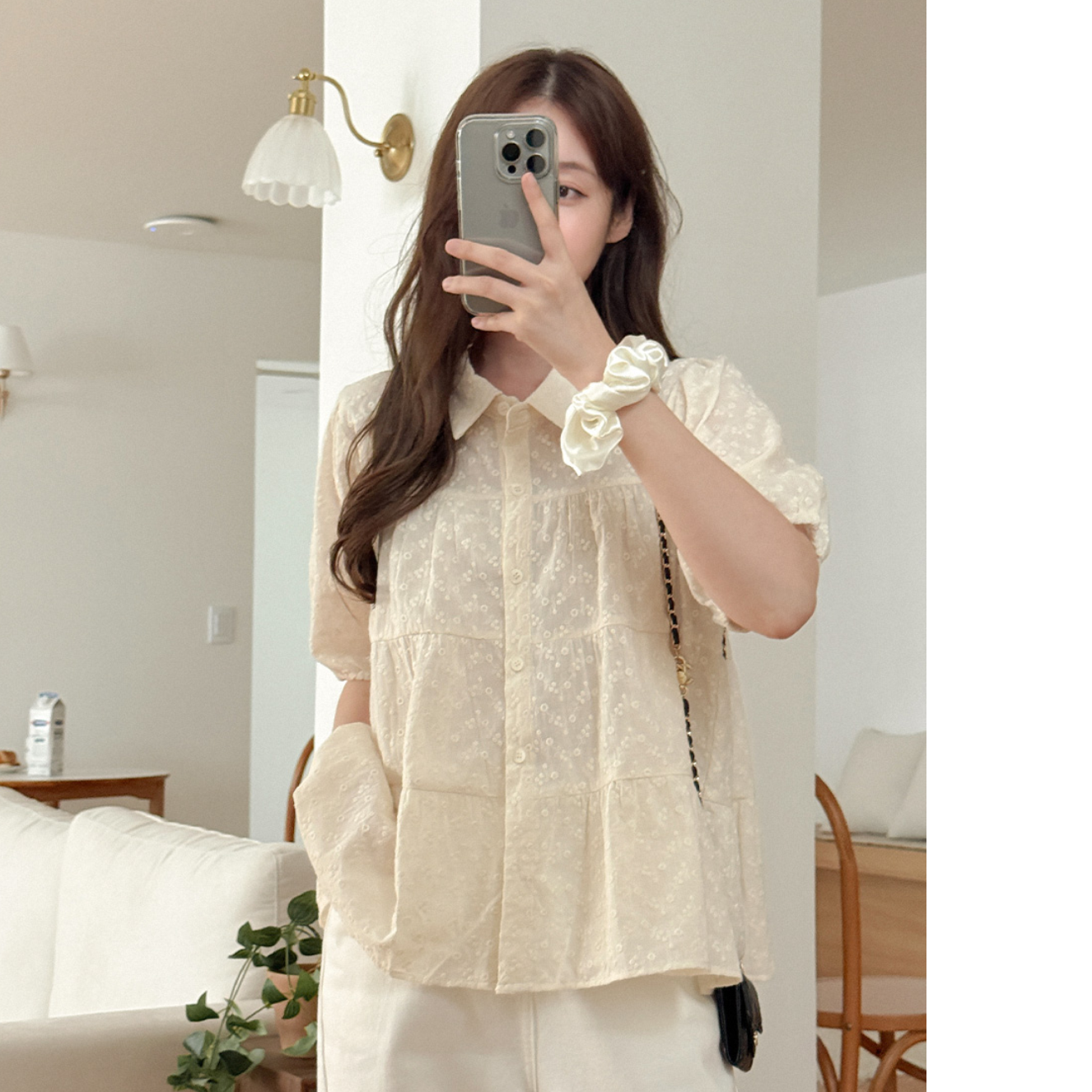 韩国特大码女装胖mm夏装新品甜美小刺绣花纹宽松短袖靓丽衬衫720