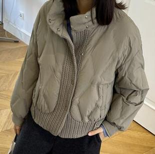 胖mm冬装 新品 大码 羽绒服高领针织配色短款 羽绒服1213 女装 韩国代购