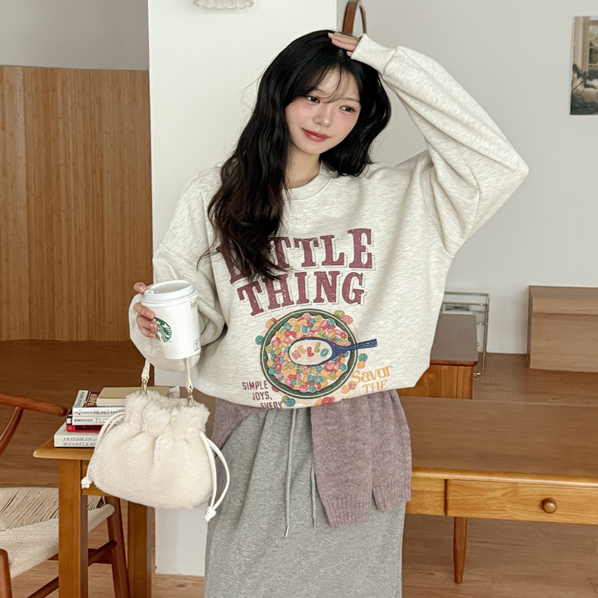 韩国代购大码女装胖mm冬装新品时尚卡通字母图案宽松长袖卫衣1107