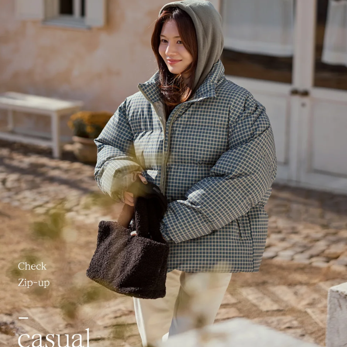 韩国代购特大码女装胖mm冬装新品时尚小格纹立领保暖休闲棉衣1212