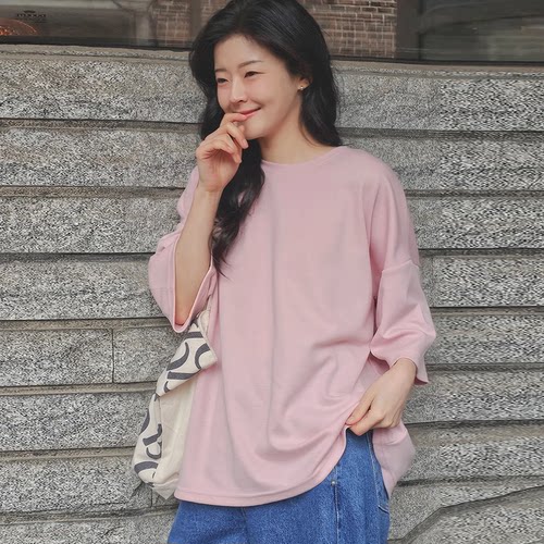 韩国特大码女装胖mm春装新品时尚卡通花朵图案宽松短袖休闲T恤401