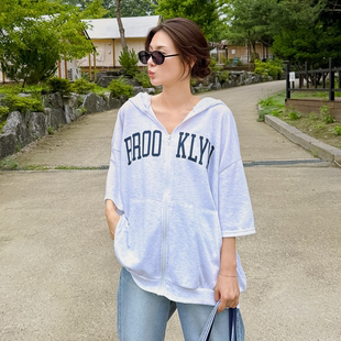 女装 新品 韩国特大码 胖mm夏装 休闲外套79 时尚 字母图案连帽宽松短袖