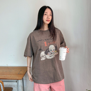 可爱卡通狗狗图案蕾丝边短袖 韩国大码 新品 胖mm春装 休闲T恤320 女装