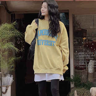女装 字母图案圆领薄绒宽松长袖 胖mm冬装 时尚 卫衣1221 新品 韩国大码