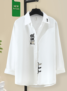 刺绣白色衬衫女春秋装纯棉新款小清新文艺长袖学生日系宽松白衬衣