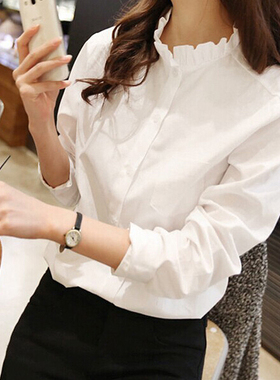 2023秋季时尚新款洋气白色木耳领边打底衬衫女设计感小众气质上衣