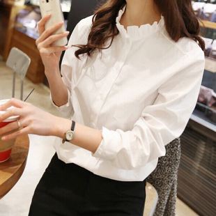 2023秋季 新款 洋气白色木耳领边打底衬衫 女设计感小众气质上衣 时尚