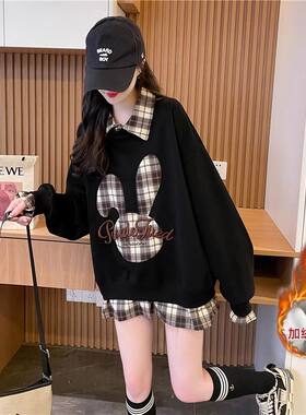 长袖t恤卫衣少女假两件加绒加厚