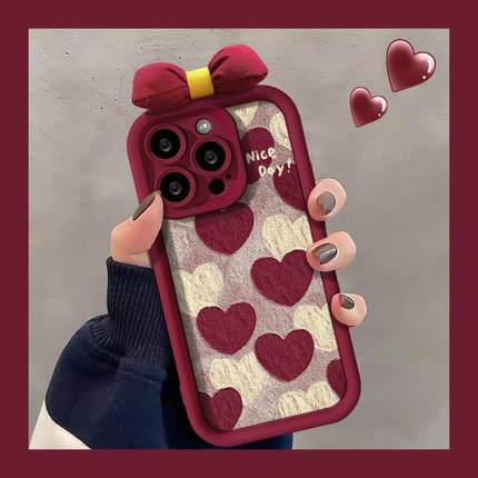 适用爱心蝴蝶结苹果17air手机壳16E新款iPhone15promax硅胶14plus外13mini女12全包11防摔8保护套7专用xsmax