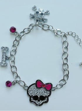 爆款Y2K辣妹粉蝴蝶结镶钻骷髅头