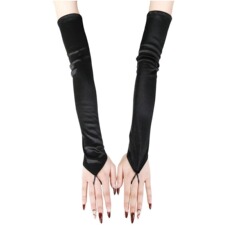 50cm加长过肘色丁勾指手套女士锦纶弹力1920s茶话会复古手套露指