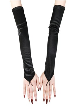 50cm加长过肘色丁勾指手套女士锦纶弹力1920s茶话会复古手套露指