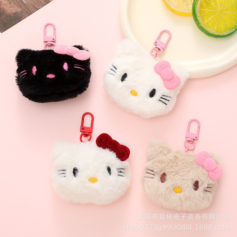 门扣款可爱毛绒黑粉蝴蝶结kitty