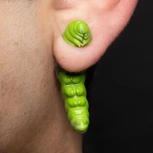 复古搞怪昆虫绿色毛毛虫耳钉ins风个性奇异耳环潮流男女可爱耳饰