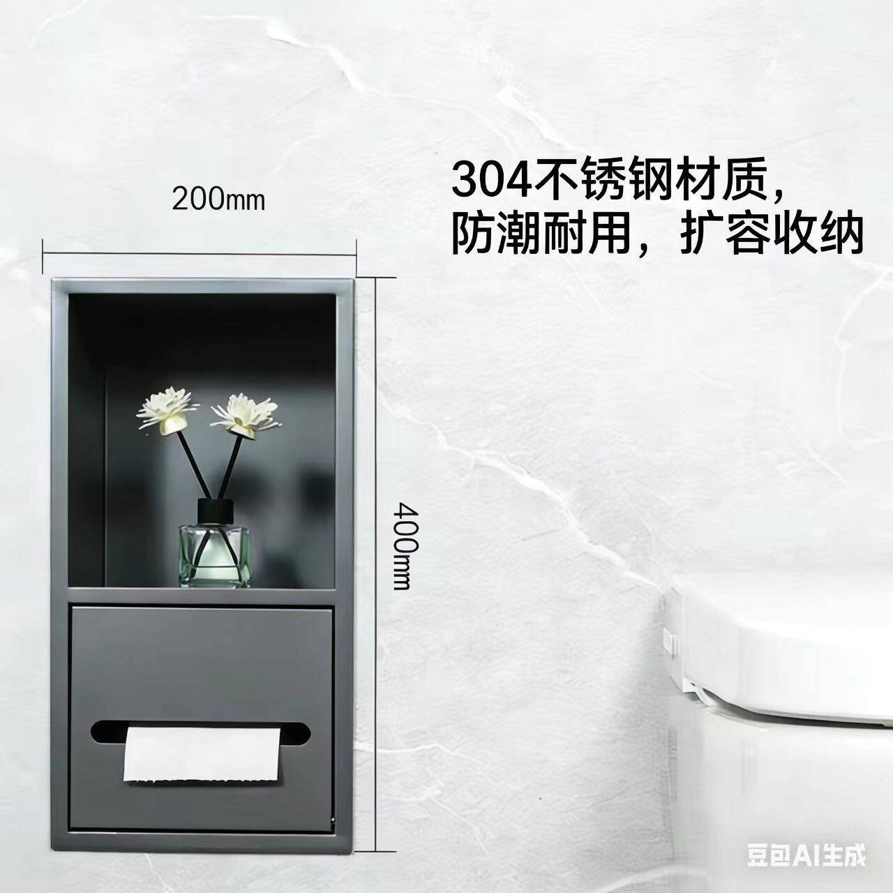 卫生间不锈钢嵌入式纸巾盒壁龛暗装抽纸盒浴室置物架壁柜可定制