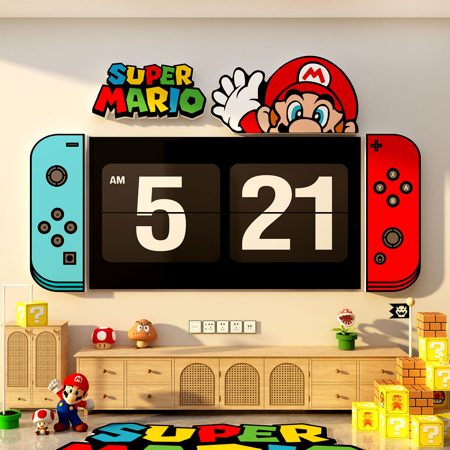 马里奥墙面装饰超级玛丽贴画电视机背景儿童房间布置switch游戏