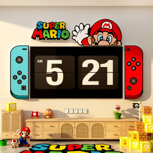 马里奥墙面装 饰超级玛丽贴画电视机背景儿童房间布置switch任天堂