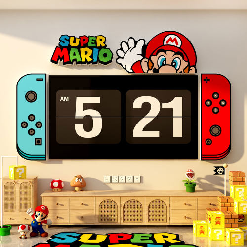 马里奥墙面装饰超级玛丽贴画电视机背景儿童房间布置switch游戏