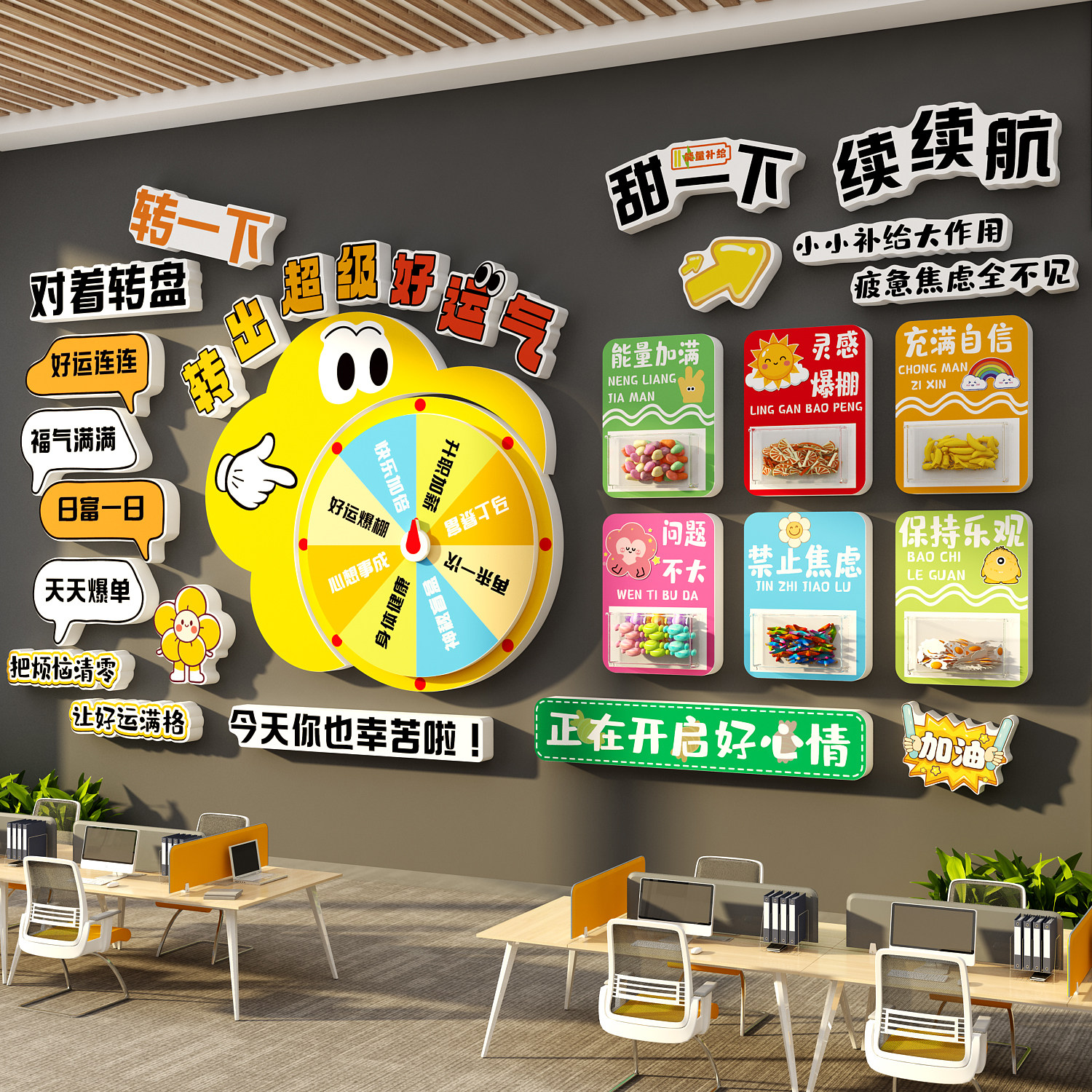 办公司室互动幸运转盘墙面装饰能量加油补给站贴企业文化氛围布置