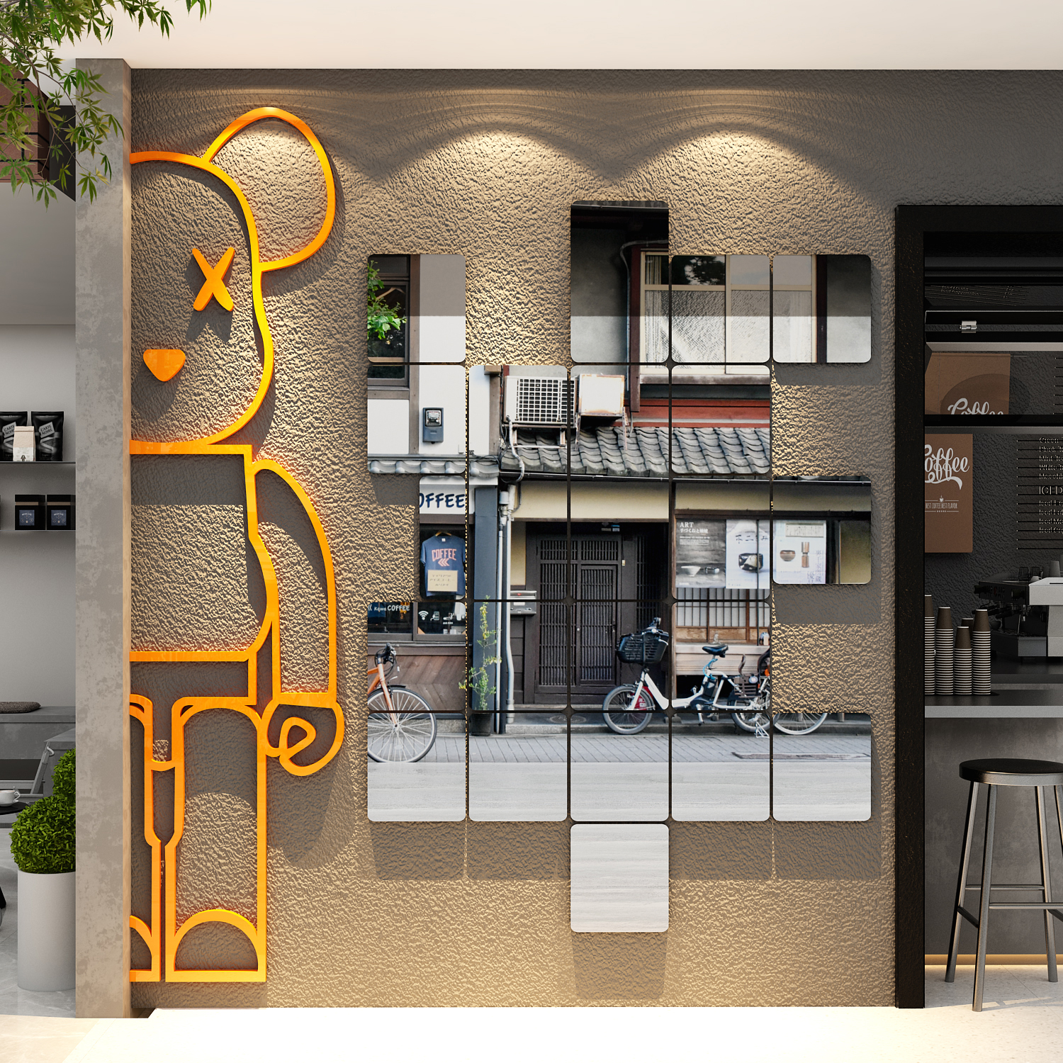 网红打卡拍照区涂鸦镜子咖啡角店墙面装饰氛围布置造场景吸引顾客