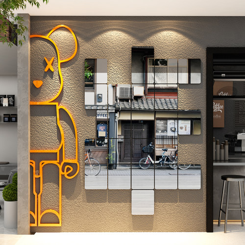 网红打卡拍照区涂鸦镜子咖啡角店墙面装饰氛围布置造场景吸引顾客