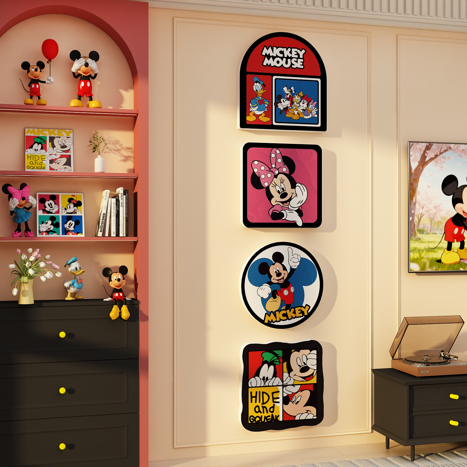 米奇贴纸画客厅沙发电视机背景墙面上装饰挂件亚克力3d立体多巴胺