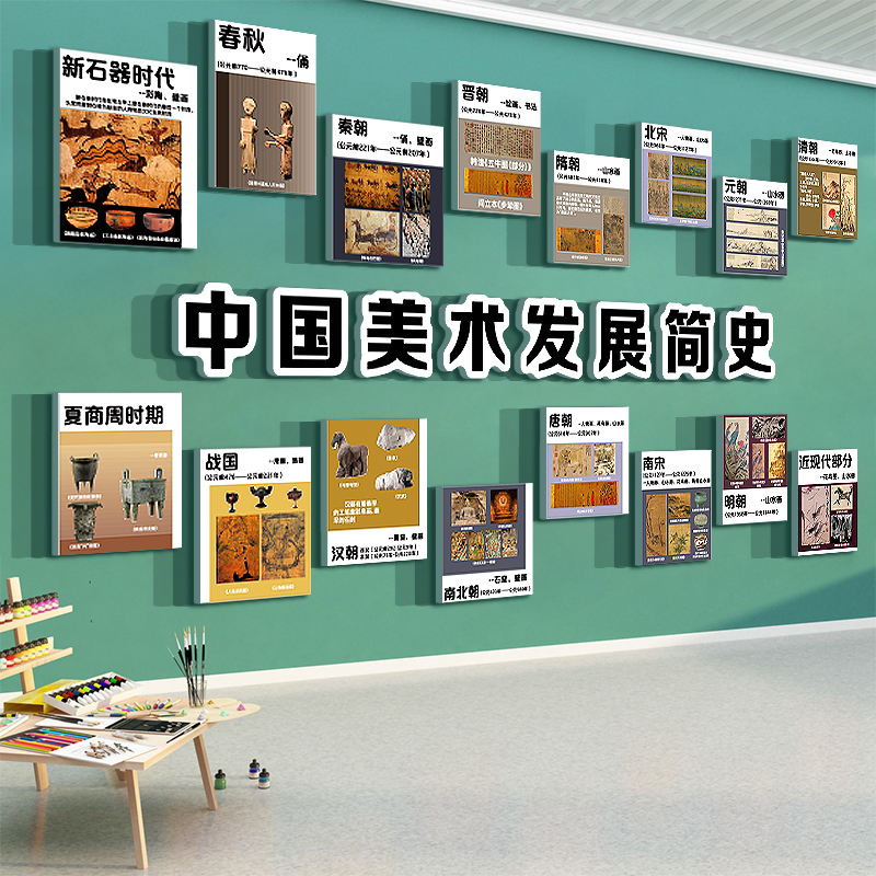 画布置美术教室艺术培训机构环创文化背景墙面装饰中国发展史互动