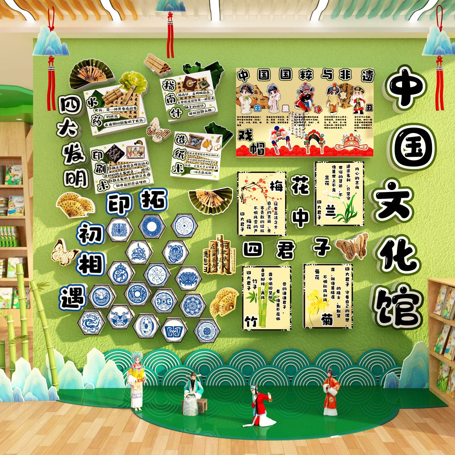 幼儿园拓印刷非遗文化场景主题走廊墙面贴装饰画环创成品四大发明