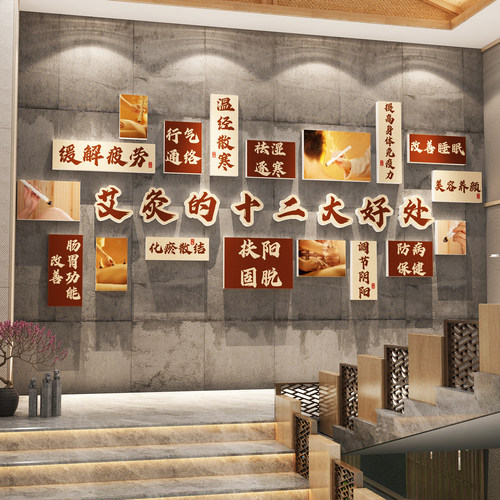 艾灸馆装饰中医养生形象文化背景墙面氛围布置好处海报挂画广告图