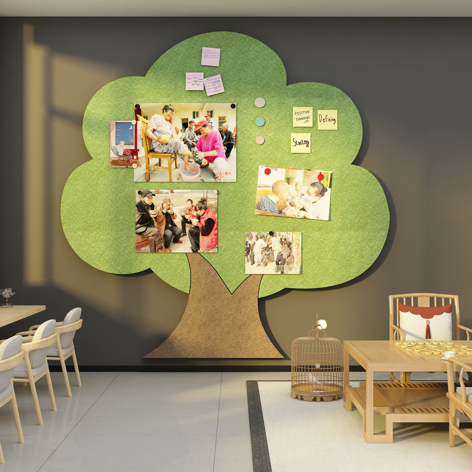 毛毡贴照片敬老院安宁疗护病房文化认知症专区形象墙装饰氛围布置