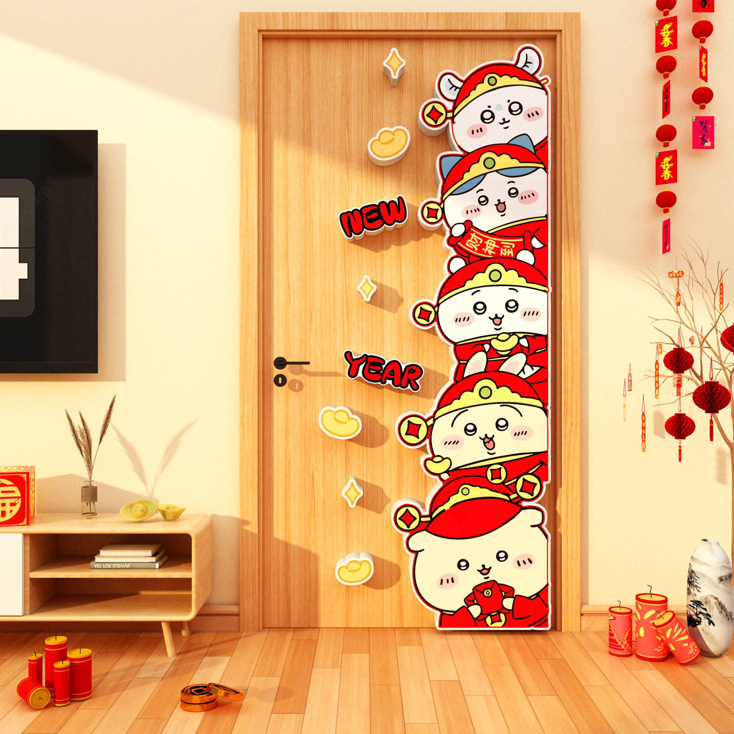 chiikawa吉伊卡哇乌萨奇房间门上2026过新蛇年挥春节布置装饰贴纸,家居饰品,文化墙贴,淘宝优惠券,粉丝福利购,淘宝优惠卷