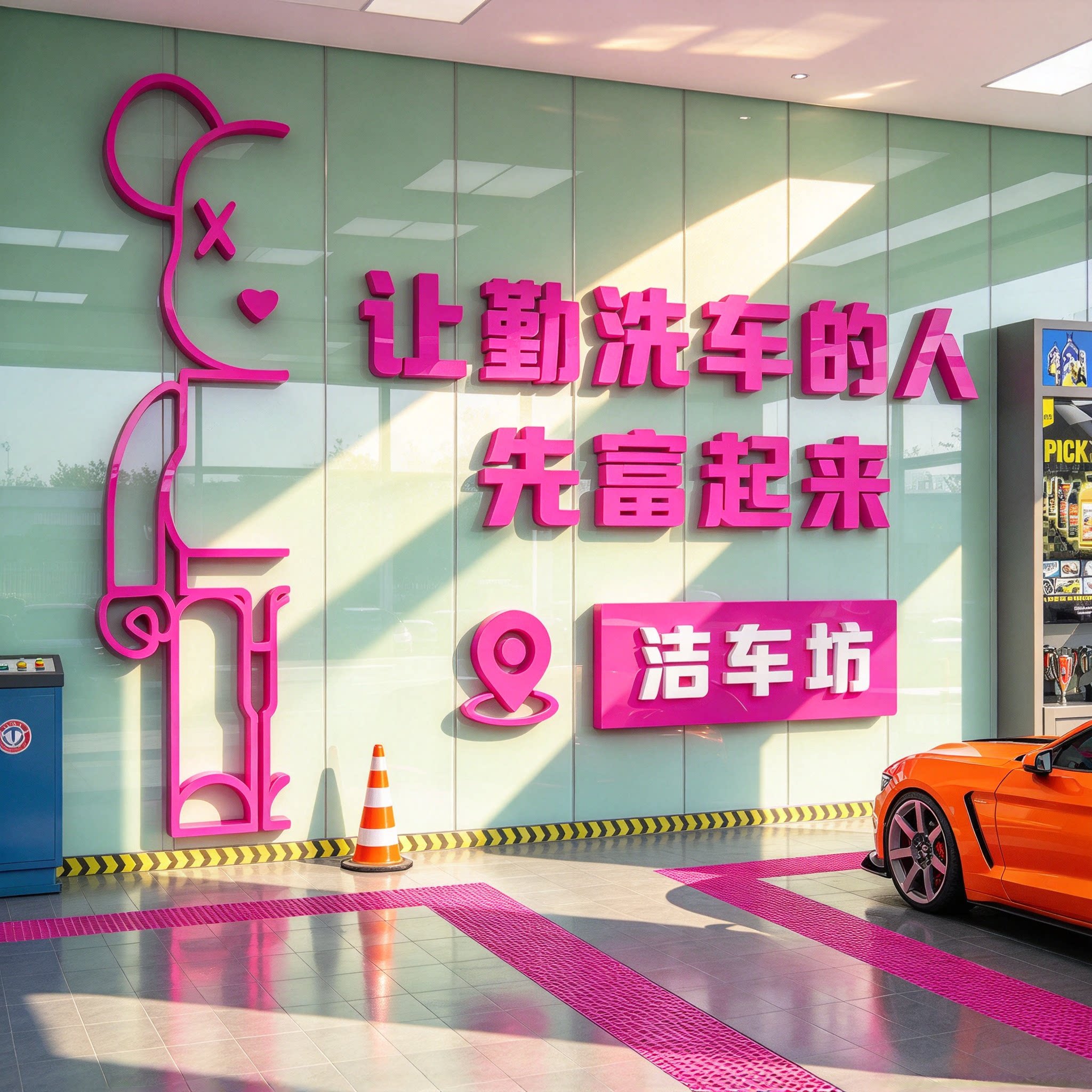 洗车店墙面装饰汽美容4s形象背景广告牌贴画纸膜防水修理间房标语