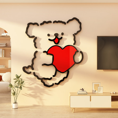 电视机背景墙面装饰线条小狗亚克力3d立体贴纸壁挂件画客厅点缀