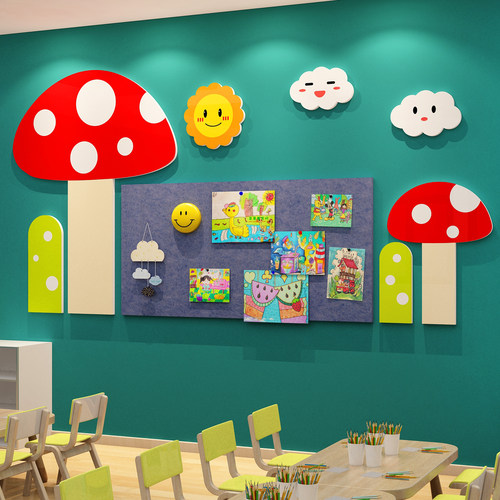 毛毡贴照片展示板幼儿园文化托管班环创中心主题墙面成品装饰形象