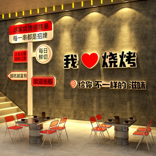 网红打卡烧烤店墙面装饰创意餐饮工业氛围布置形象贴纸壁画夜宵